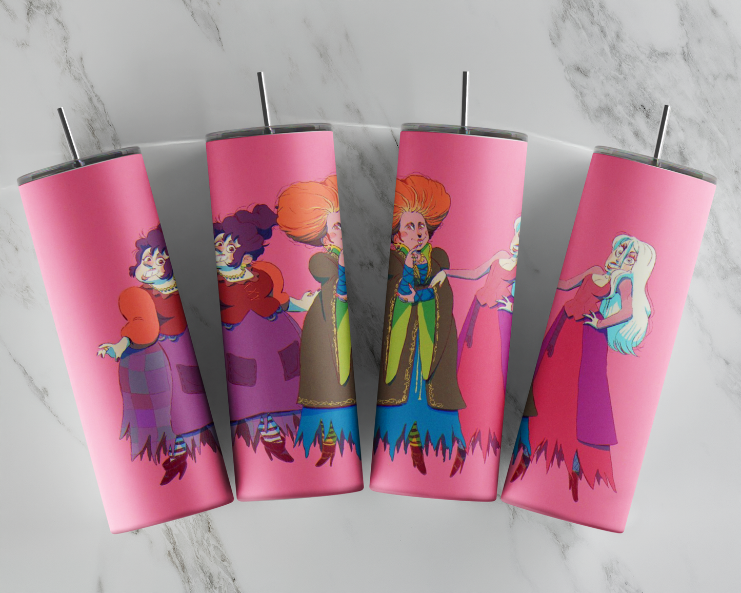 Hocus Pocus cartoon girls on pink