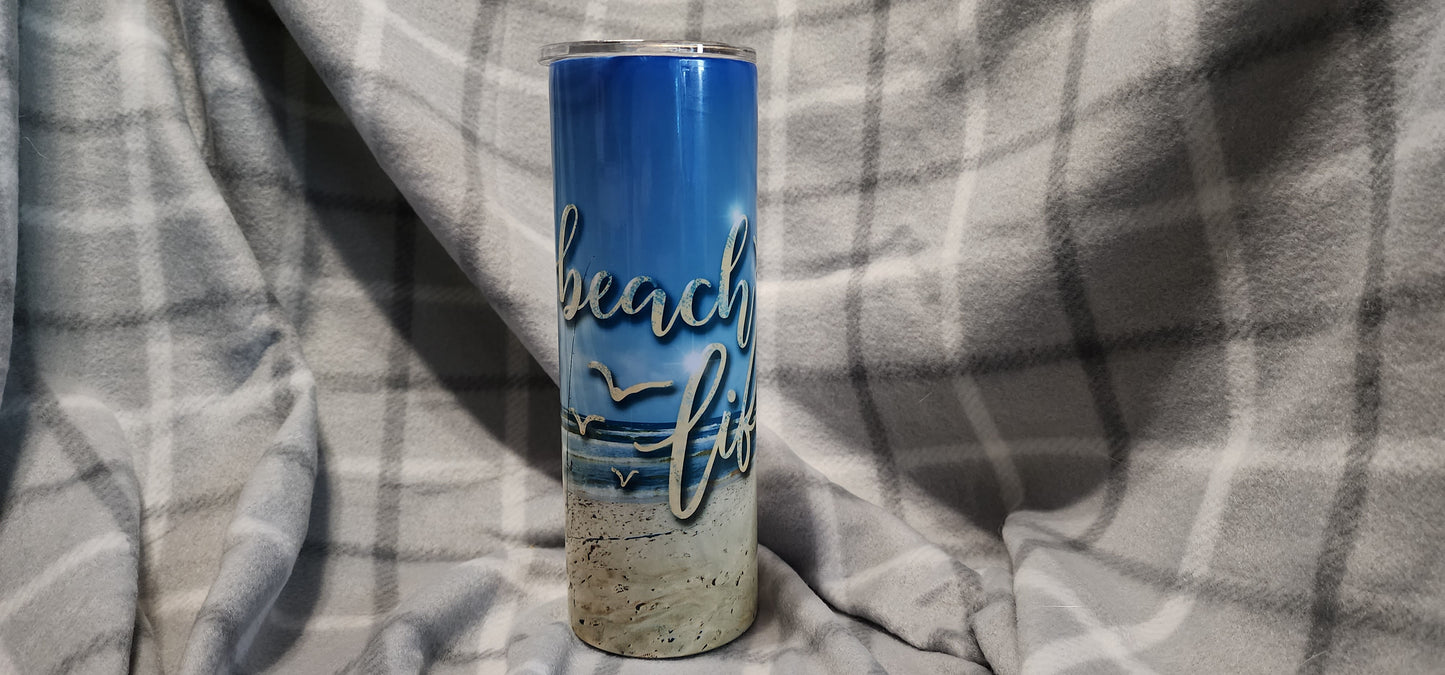 Beach Life with Pole Skinny Tumbler
