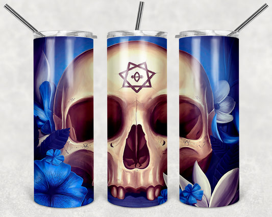7 point skull with blue flowers