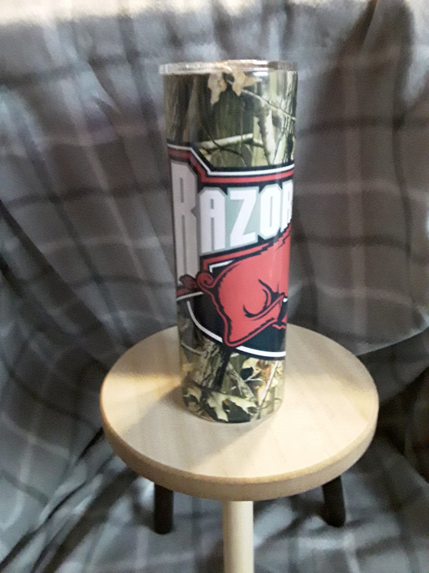 Camo Razorbacks skinny tumbler