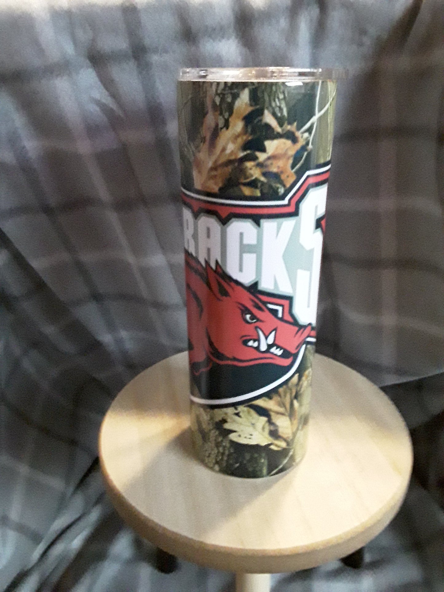Camo Razorbacks skinny tumbler