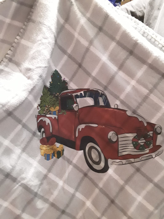 blanket - Red truck with tree