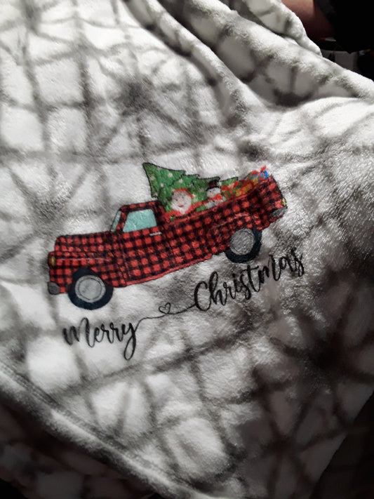 Blanket, Fluffy - Merry Christmas with red truck